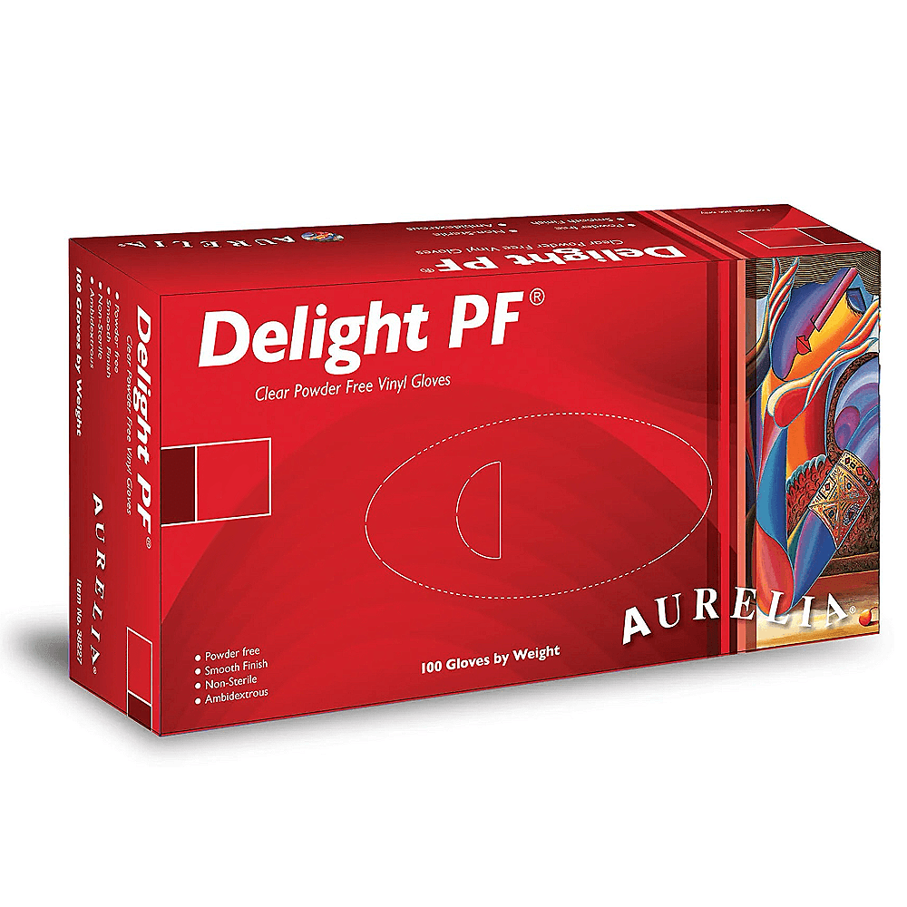 Delight PF Clear Powder Free Vinyl Gloves - 100 Pairs - Allure Hair Supplies