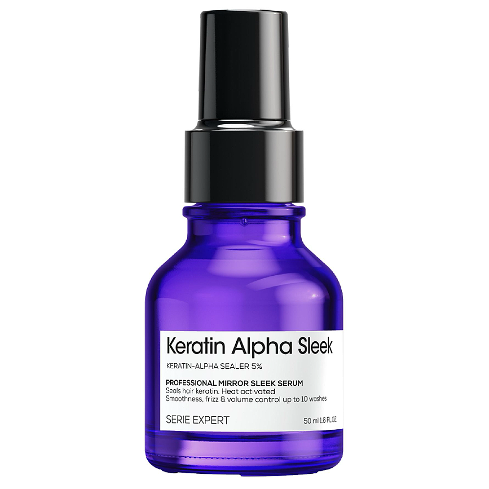 Keratin Alpha Sleek sealer 50ml hair serum bottle for frizz and volume control