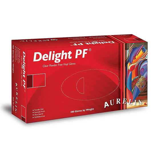 Delight PF Clear Powder Free Vinyl Gloves - 100 Pairs