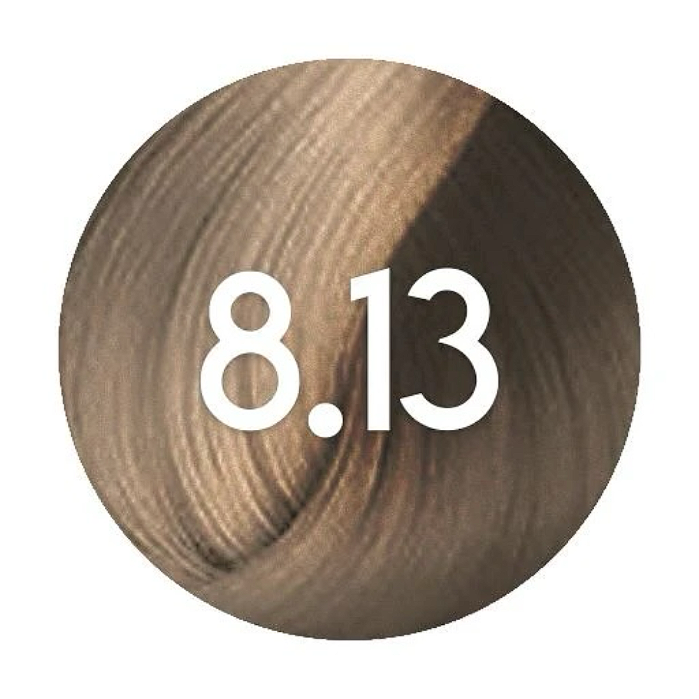 Brown hair color swatch with number 8.13 on a white background