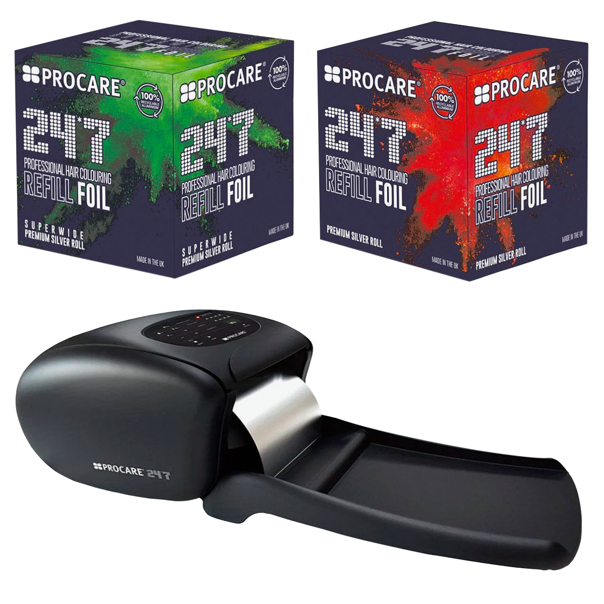 Procare 24/7 hair coloring refill foil with two boxes in the background