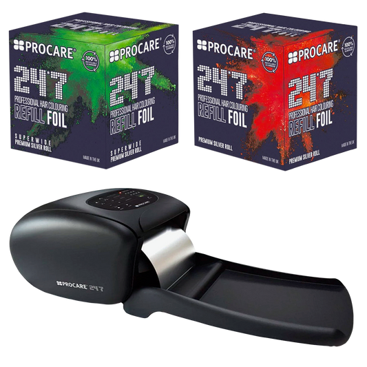 Procare 24/7 hair coloring refill foil with two boxes in the background